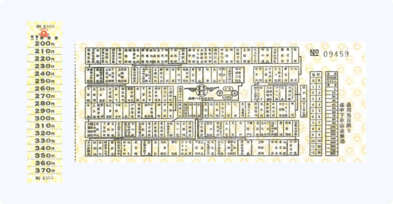 左：車掌発券用乗車券 右：運賃表